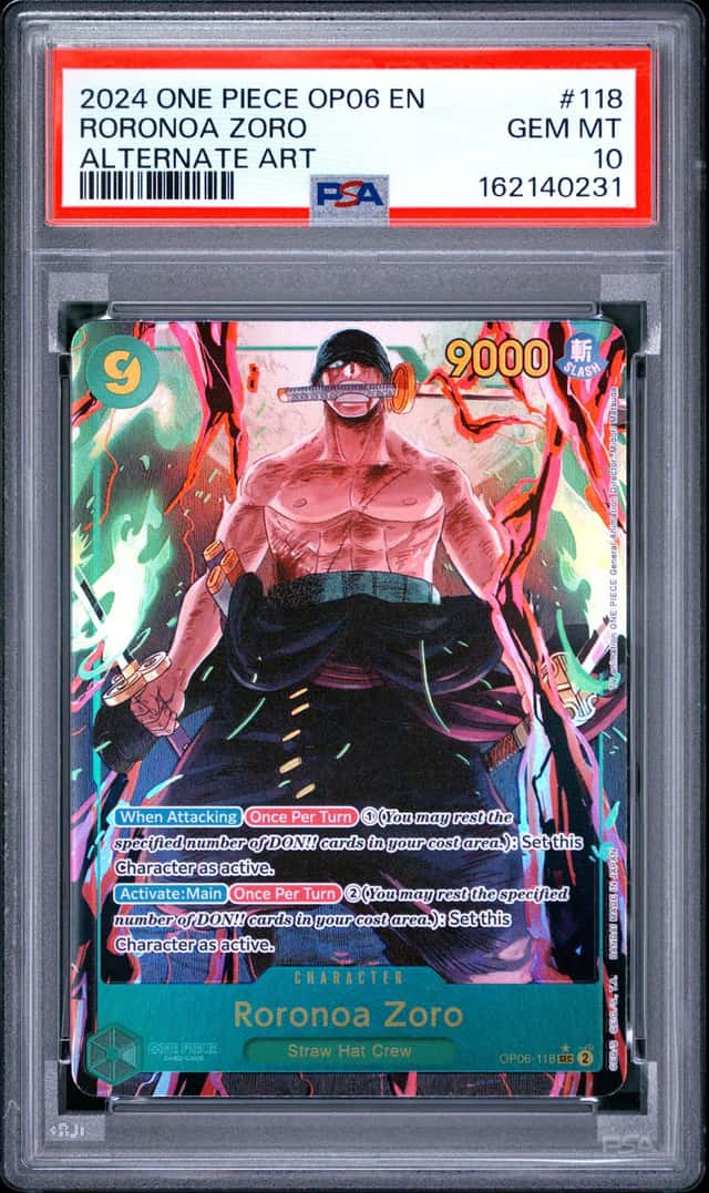 2024 ONE PIECE OP06-WINGS OF THE CAPTAIN ALTERNATE ART #118 RORONOA ZORO PSA 10