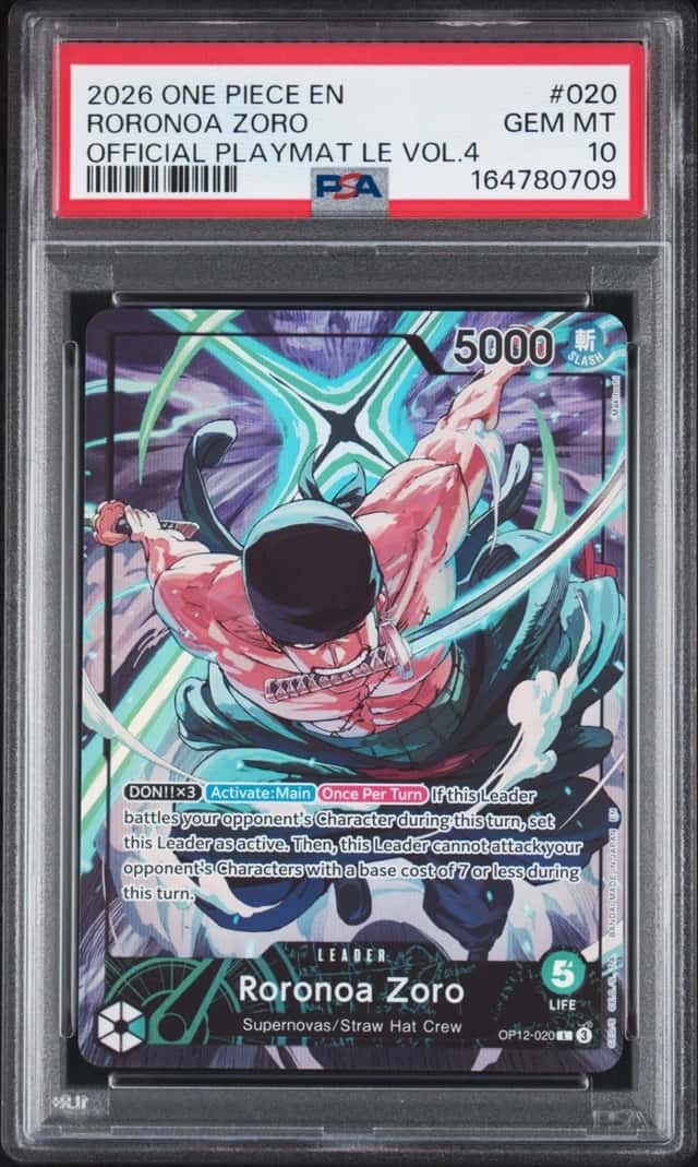 2026 ONE PIECE PROMOS OFFICIAL PLAYMAT LIMITED EDITION VOL.4 RORONOA ZORO PSA 10