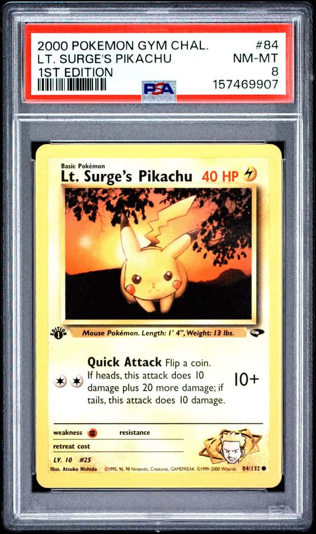 2000 POKEMON GYM CHALLENGE 1ST EDITION #84 LT. SURGE'S PIKACHU PSA 8