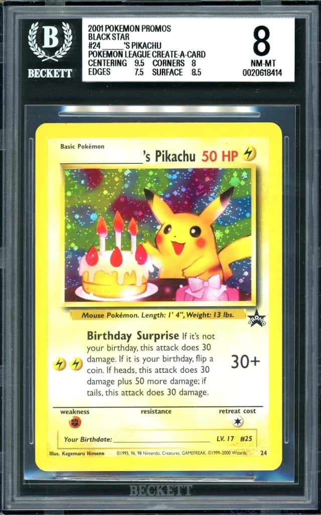 Pokemon _____'s Pikachu 2001 TCG BSP Pm League ''Create-a-Card" BGS 8
