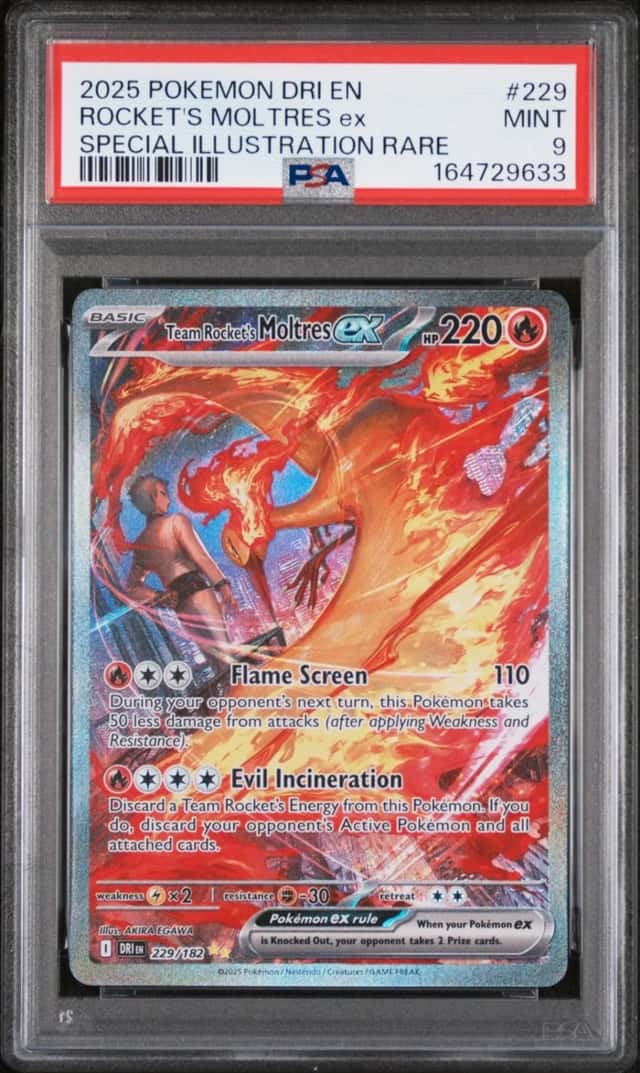 2025 POKEMON DRI SPECIAL ILLUSTRATION RARE #229 TEAM ROCKET'S MOLTRES EX PSA 9