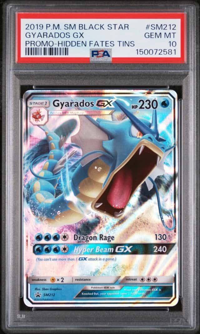 2019 POKEMON SM BLACK STAR PROMO HIDDEN FATES TINS #SM212 GYARADOS GX PSA 10
