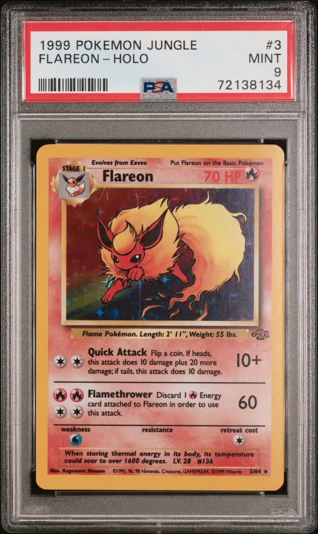 1999 Pokémon Jungle Unlimited Flareon Holo PSA Graded 9 Mint Card # 3/64