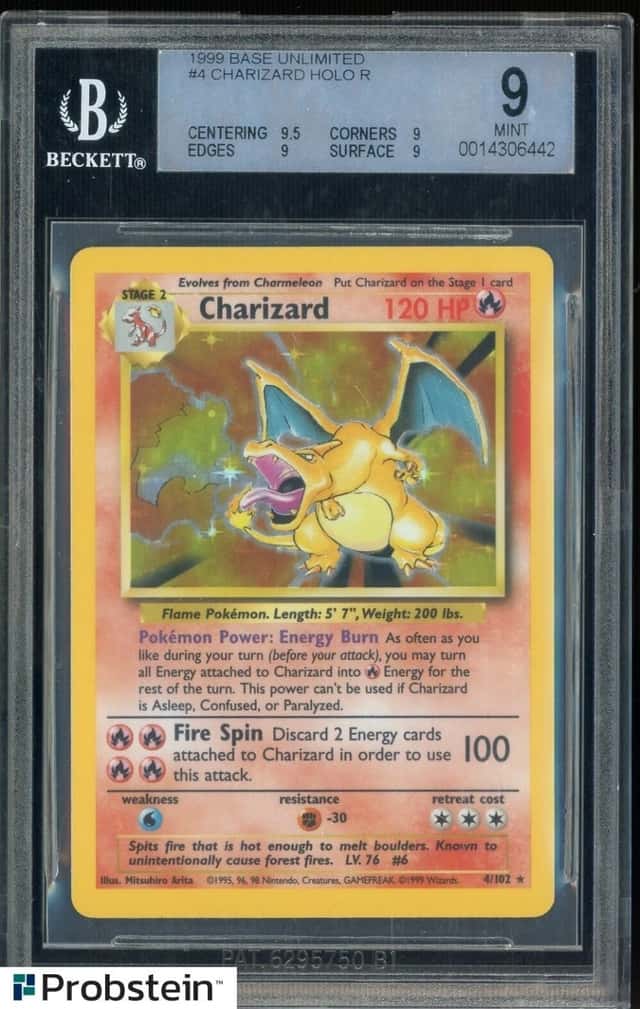 1999 Pokemon Base Set Unlimited #4 Charizard Holo R BGS 9 MINT