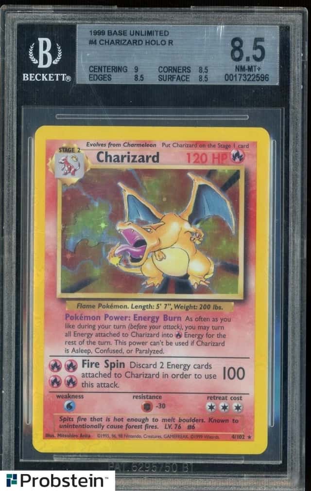 1999 Pokemon Base Set Unlimited #4 Charizard Holo BGS 8.5 NM-MT+