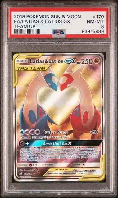  POKEMON LATIAS & LATIOS GX 2019 SUN & MOON TEAM UP #170 FA PSA 8