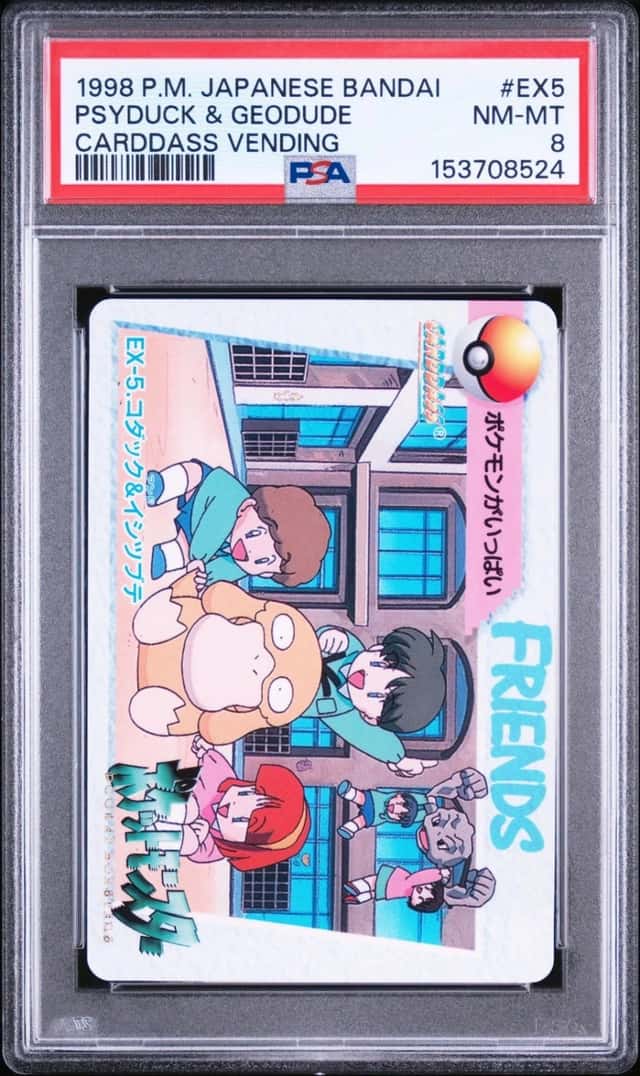1998 POKEMON JAPANESE BANDAI CARDDASS VENDING #EX5 PSYDUCK & GEODUDE PSA 8