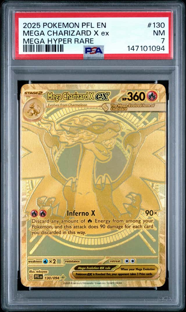 2025 POKEMON PFL EN-PHANTASMAL FLAMES MEGA HYPER RARE MEGA CHARIZARD X EX PSA 7