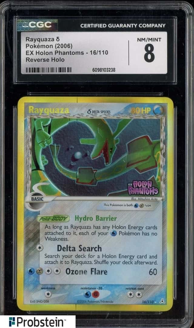 2006 Pokémon EX Holon Phantoms Rayquaza & #16/110 Reverse Holo CGC 8