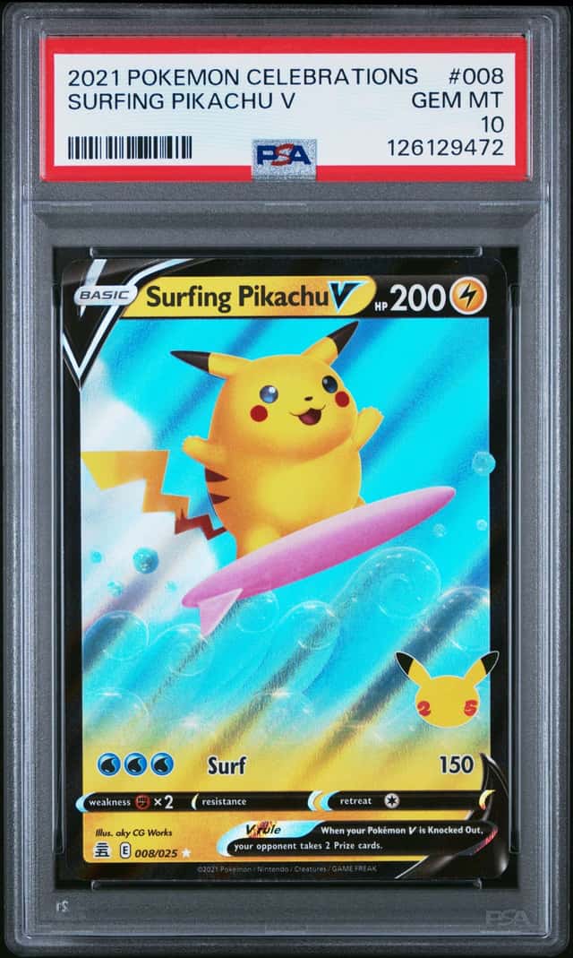 2021 Pokemon Celebrations #008 Surfing Pikachu V PSA 10 GEM MINT