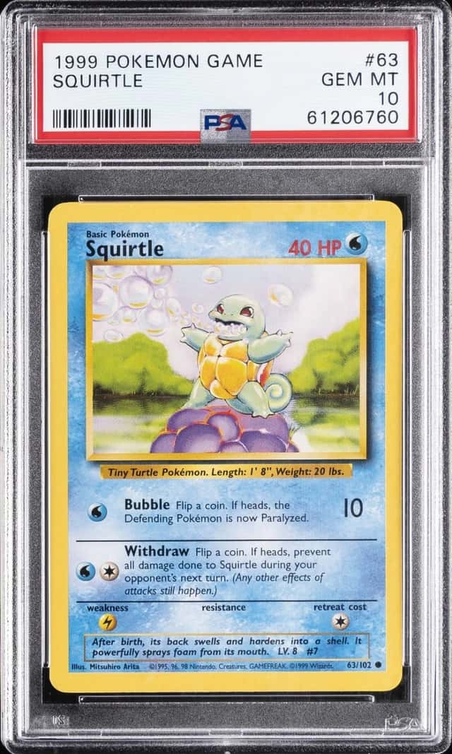 1999 POKEMON BASE SET UNLIMITED #63 SQUIRTLE PSA 10