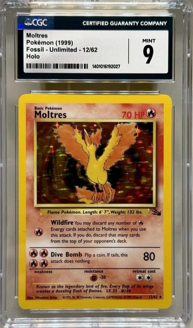 1999 Pokemon Fossil - Moltres 12/62 Holo Rare - CGC 9 MINT
