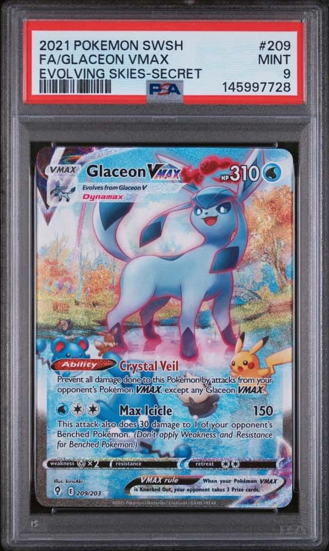 Pokemon Glaceon VMAX Evolving Skies 209/203 Secret Rare Full Alt Art PSA 9 Mint
