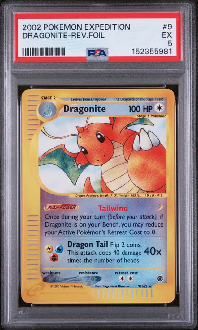 2002 POKEMON EXPEDITION #9 DRAGONITE-REV.FOIL PSA 5