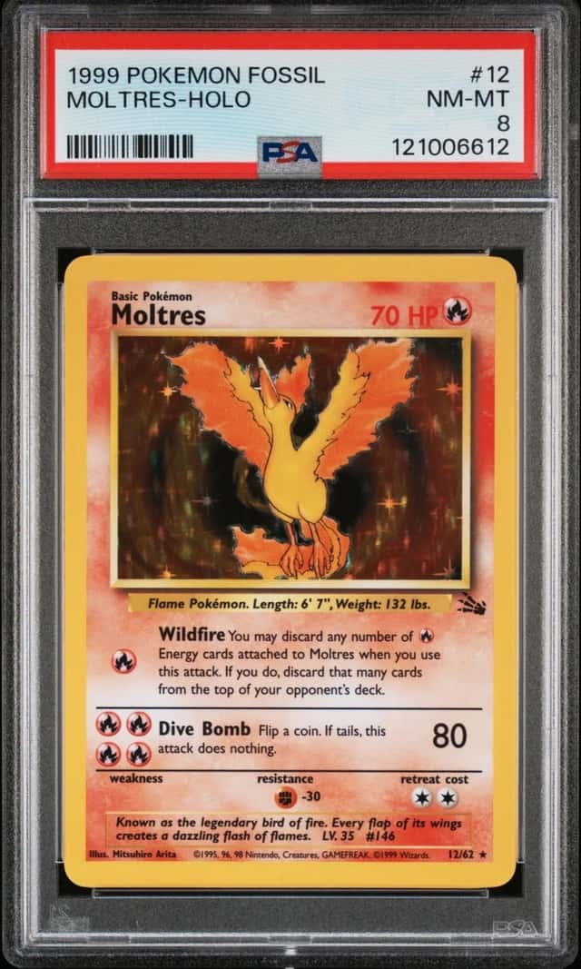 1999 POKEMON FOSSIL #12 MOLTRES-HOLO PSA 8