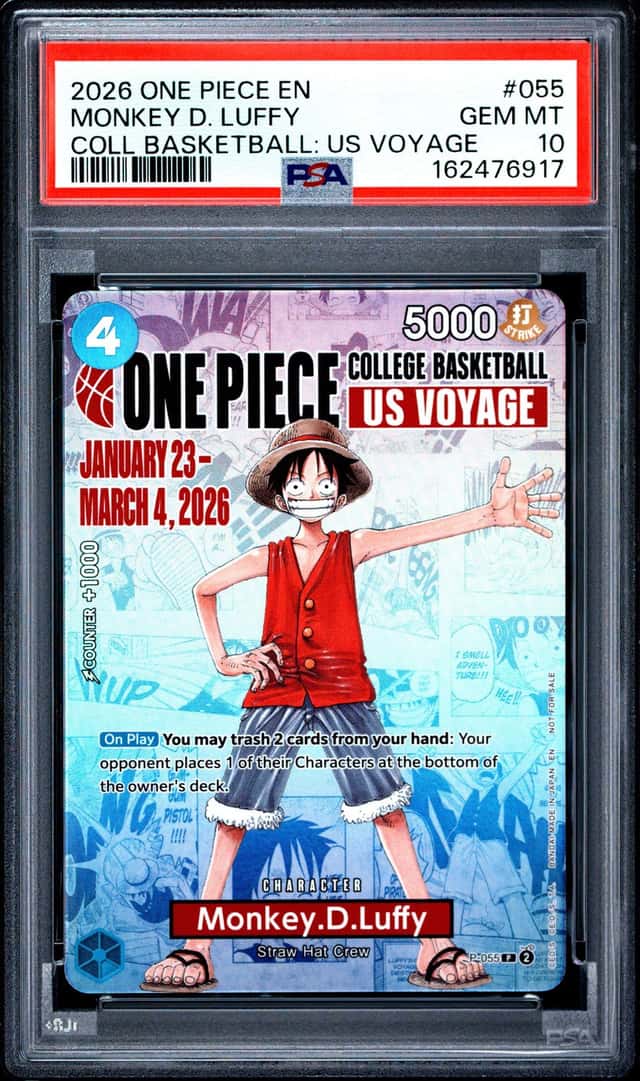 2026 ONE PIECE COLLEGE BASKETBALL: US VOYAGE PROMOS #055 MONKEY D. LUFFY PSA 10