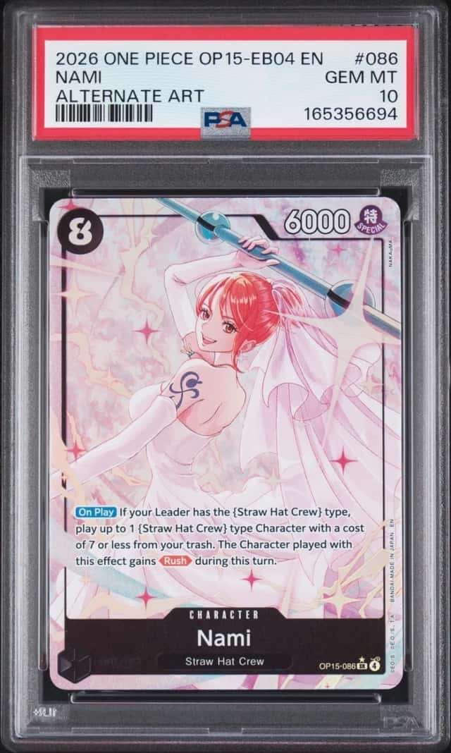 2026 ONE PIECE OP15-EB04-ADVENTURE ON KAMI'S ISLAND ALTERNATE ART NAMI PSA 10