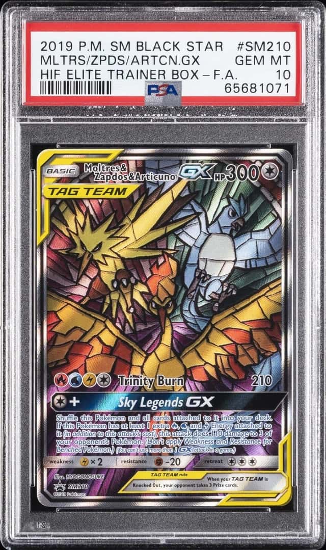 2019 POKEMON SM BLACK STAR PROMO FULL ART/MOLTRES & ZAPDOS & ARTICUNO GX PSA 10