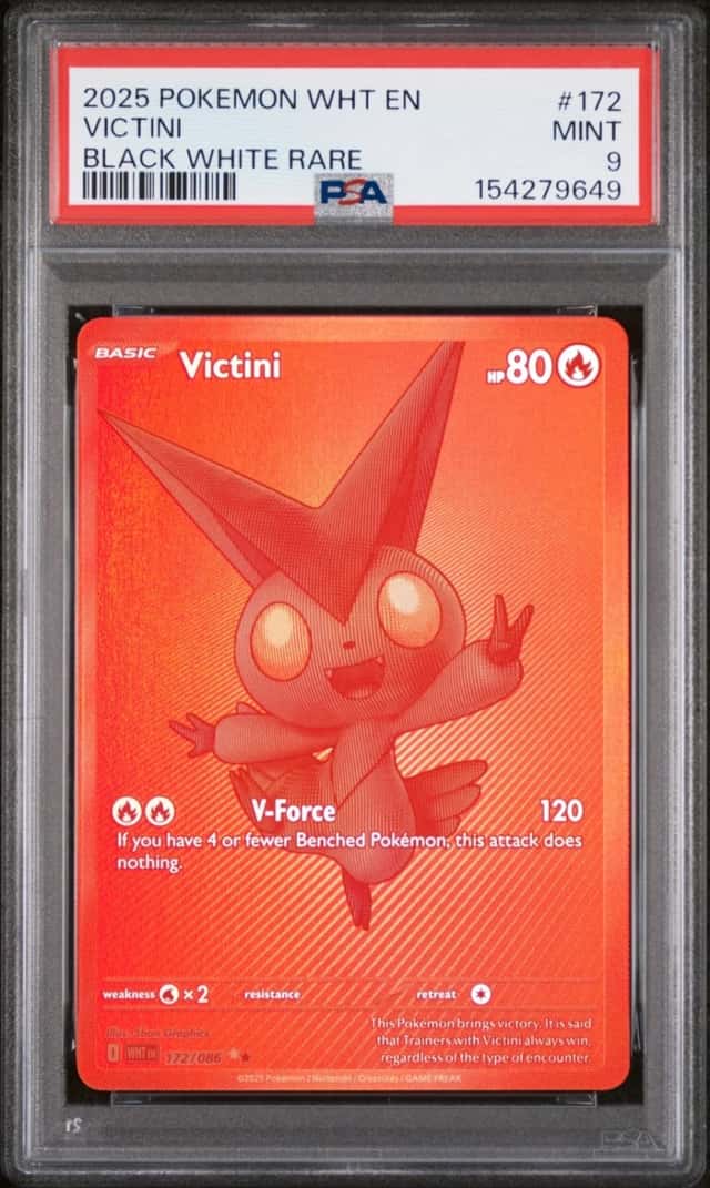 2025 POKEMON WHT EN-WHITE FLARE BLACK WHITE RARE #172 VICTINI PSA 9