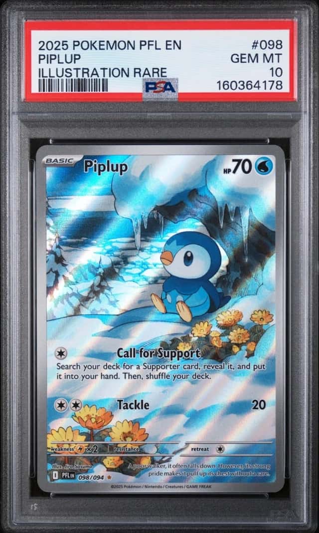 2025 POKEMON PFL EN-PHANTASMAL FLAMES ILLUSTRATION RARE #098 PIPLUP PSA 10