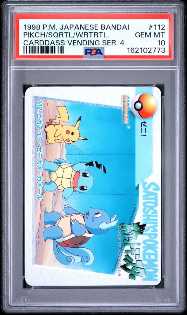PSA 10 2026CERT WARTORTLESQUIRTLEPIKACHU 1998 POKEMON JPN BANDAI CARDDASS 112