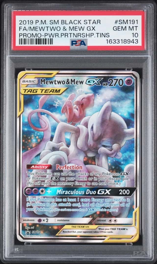 2019 POKEMON SM POWER PARTNERSHIP TINS FULL ART/MEWTWO & MEW GX PSA 10
