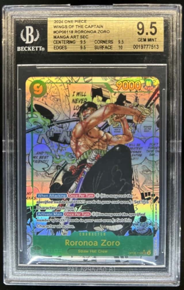 2024 One Piece Wings Captain Roronoa Zoro Secret Rare Manga Art OP06-118 BGS 9.5