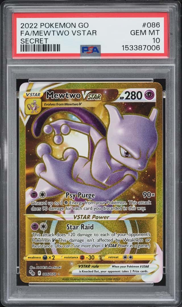 2022 Pokemon Sword & Shield Pokemon GO Gold Rare Mewtwo VSTAR #86 PSA 10 GEM MINT