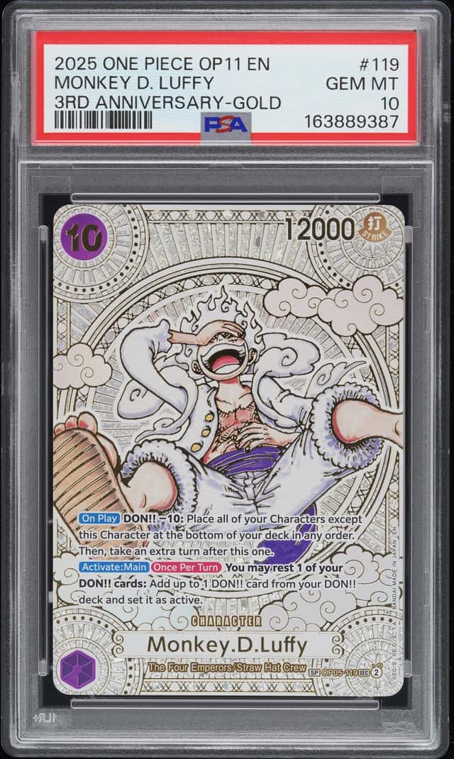 2025 One Piece 3rd Anniversary Gold Monkey D. Luffy Special Card #OP05119 PSA 10