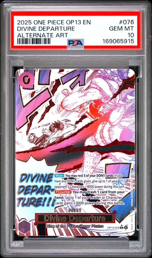 2025 ONE PIECE OP13-CARRYING ON HIS WILL ALTERNATE ART DIVINE DEPARTURE PSA 10