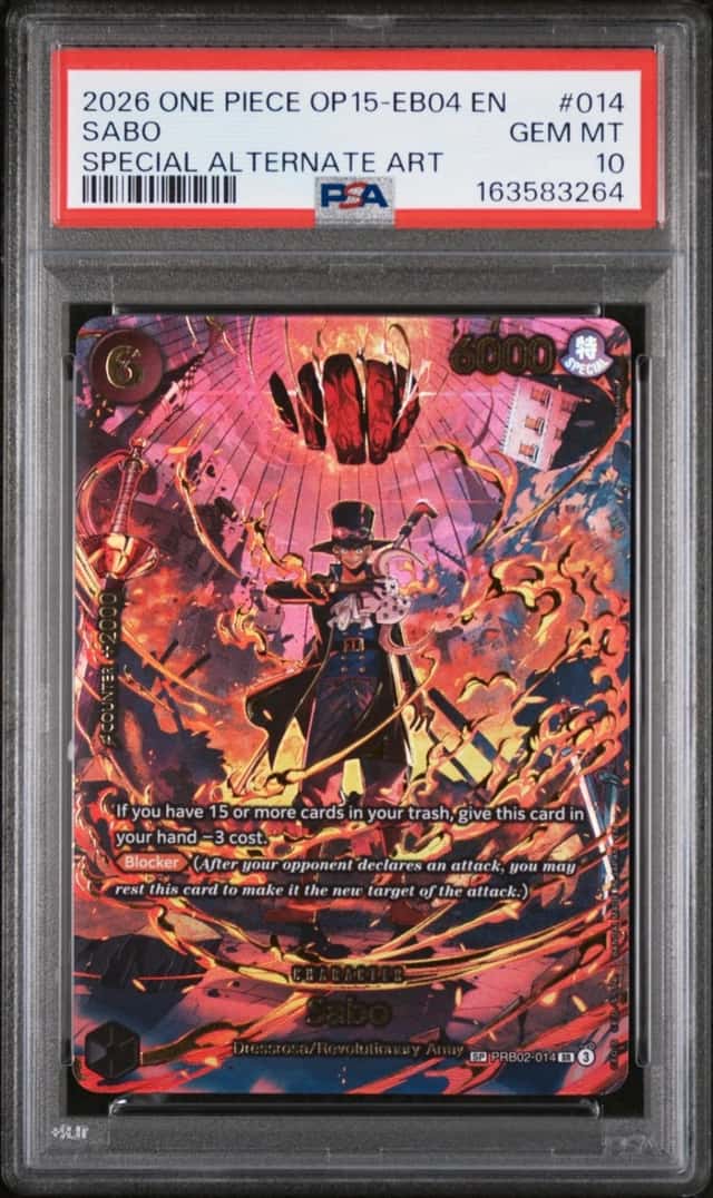 2026 ONE PIECE OP15-EB04-ADVENTURE ON KAMI'S ISLAND ALT ART #014 SABO PSA 10
