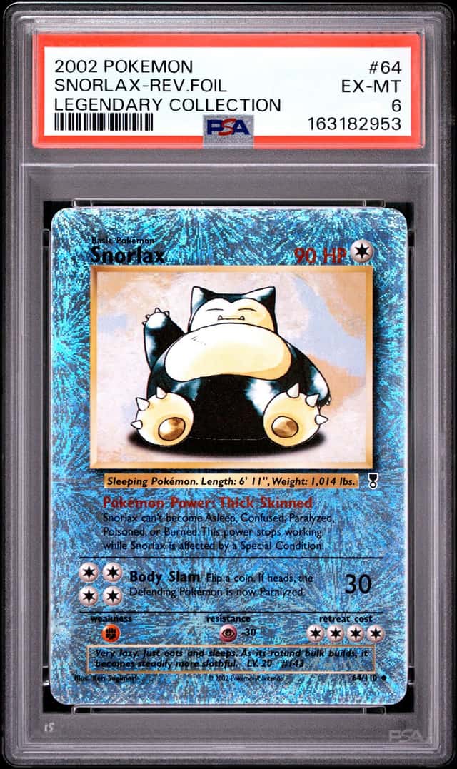 2002 POKEMON LEGENDARY COLLECTION #64 SNORLAX-REVERSE FOIL PSA 6