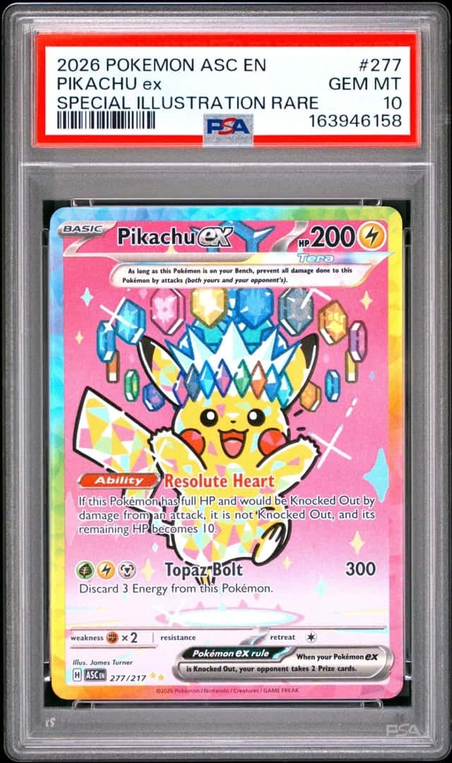 2026 POKEMON ASCENDED HEROES SPECIAL ILLUSTRATION RARE #277 PIKACHU EX PSA 10