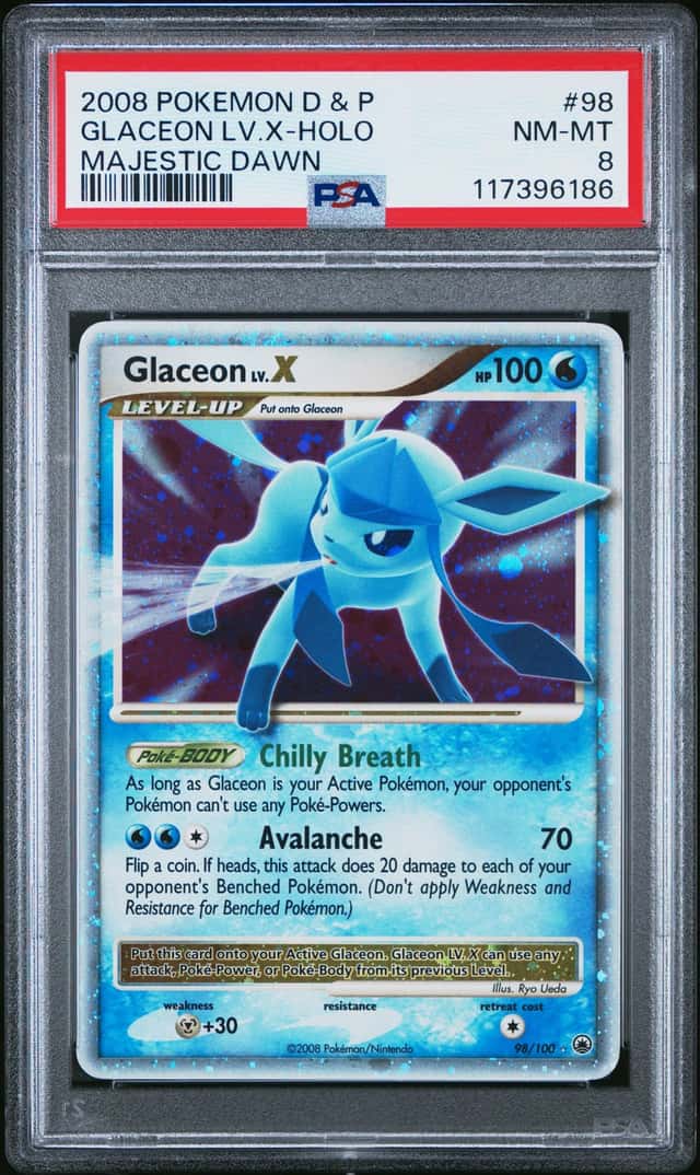 2008 Pokemon D & P Majestic Dawn #98 Glaceon LV.X Holo PSA 8 NM-MT