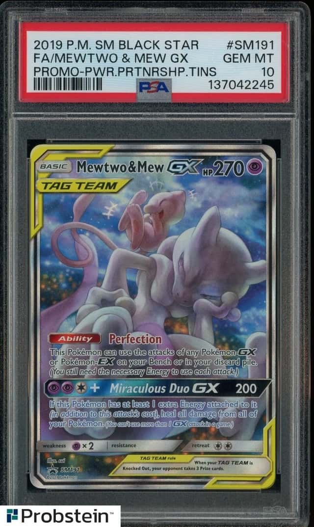 2019 Pokemon SM BSP Power Partnership Tins #SM191 FA Mewtwo & Mew GX PSA 10