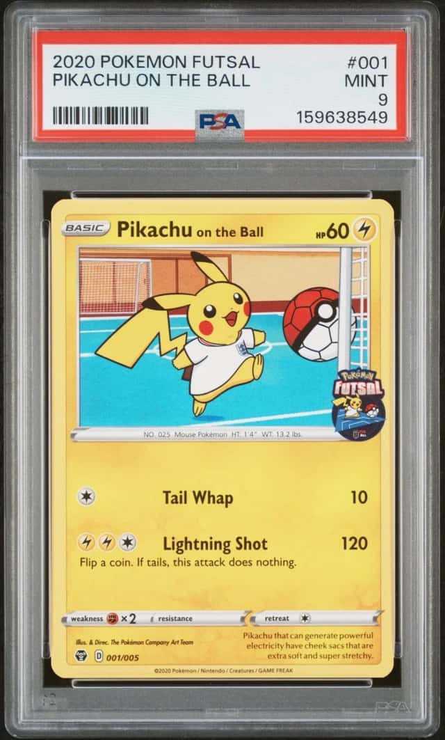 2020 POKEMON FUTSAL #001 PIKACHU ON THE BALL PSA 9