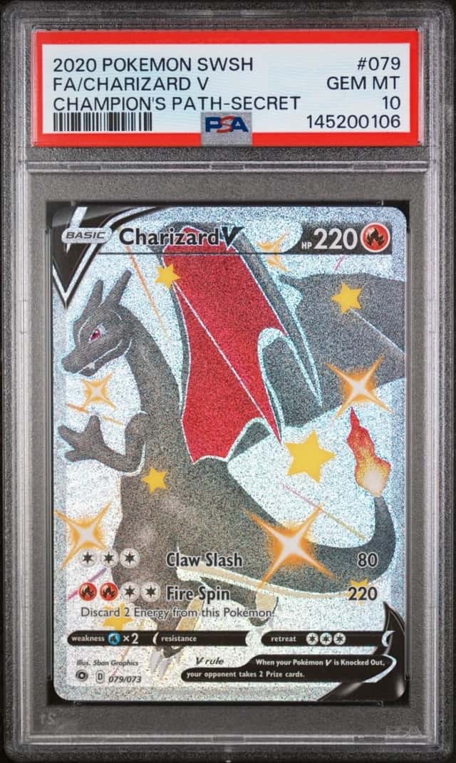 2020 POKEMON FA/CHARIZARD V-SECRET SWORD & SHIELD CHAMPION'S PATH #079 PSA 10