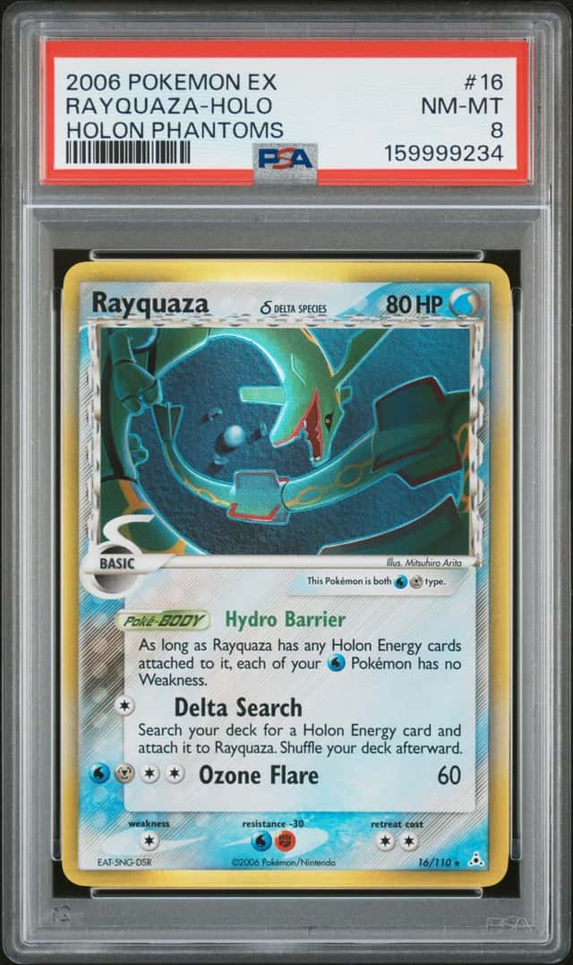 2006 Pokemon EX Holon Phantoms Rayquaza Delta Species Holo #16/110 PSA 8
