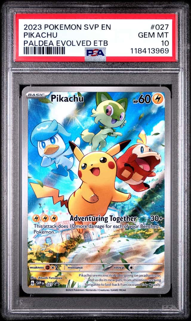 PSA 10 GEM 2023 POKEMON PIKACHU BLACK STAR PROMO SVP 027 PALDEAN EVOLVED ETB⚡️⚡️