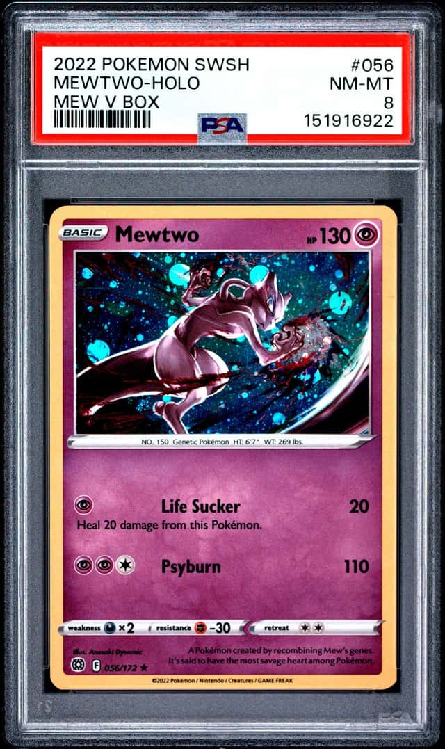 2022 Pokemon SWSH Mew V Box #056 Mewtwo Holo PSA 8 NM-MT