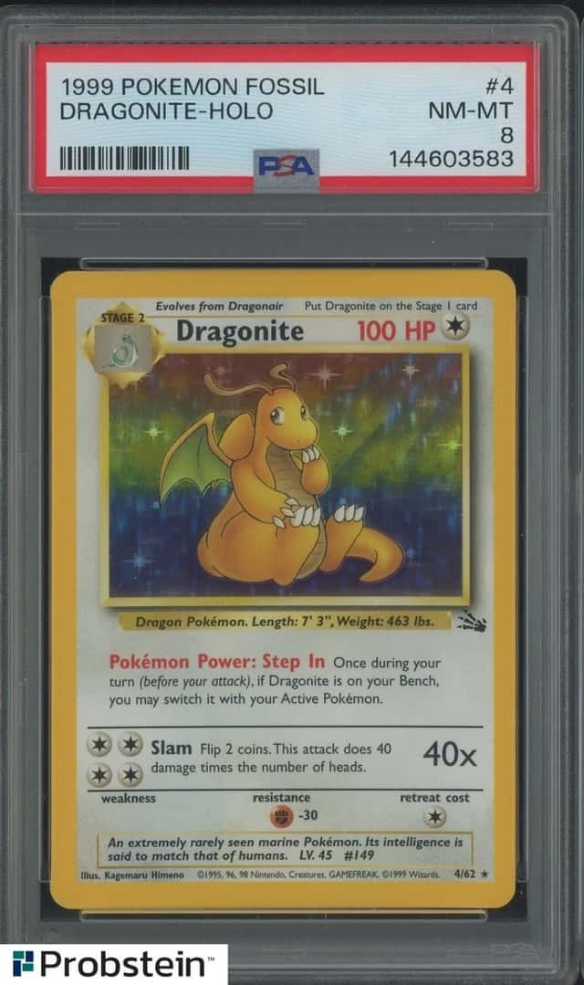 1999 Pokemon Fossil #4 Dragonite Holo PSA 8 NM-MT