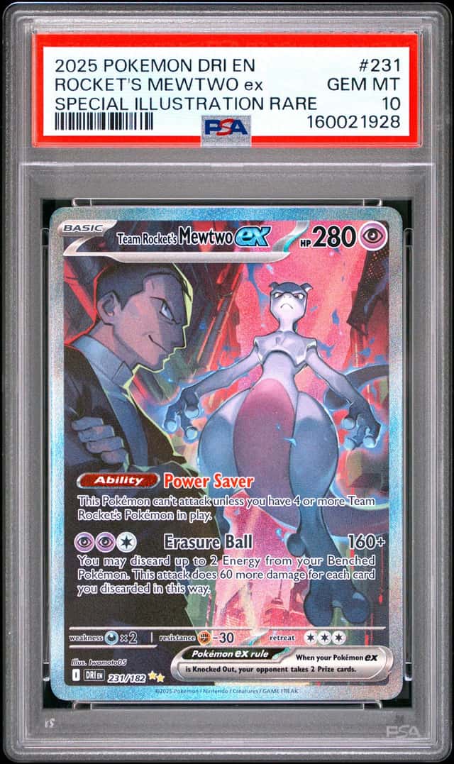 2025 POKEMON DRI SPECIAL ILLUSTRATION RARE #231 TEAM ROCKET'S MEWTWO EX PSA 10
