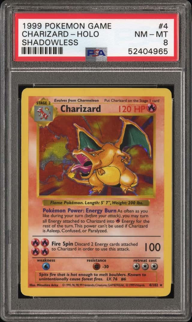 Wizards of the Coast 1999 Charizard 4/102 Base Set Shadowless Holo PSA 8