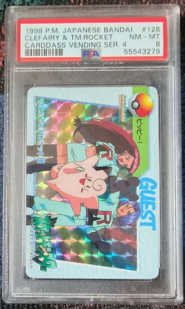 Bandai 1998 Carddass Vending S4 #128 Clefairy & Team Rocket PSA 8
