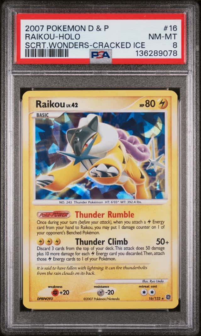 POKEMON 2007 Diamond & Pearl Secret Wonders Cracked Ice RAIKOU Holo #16 PSA 8