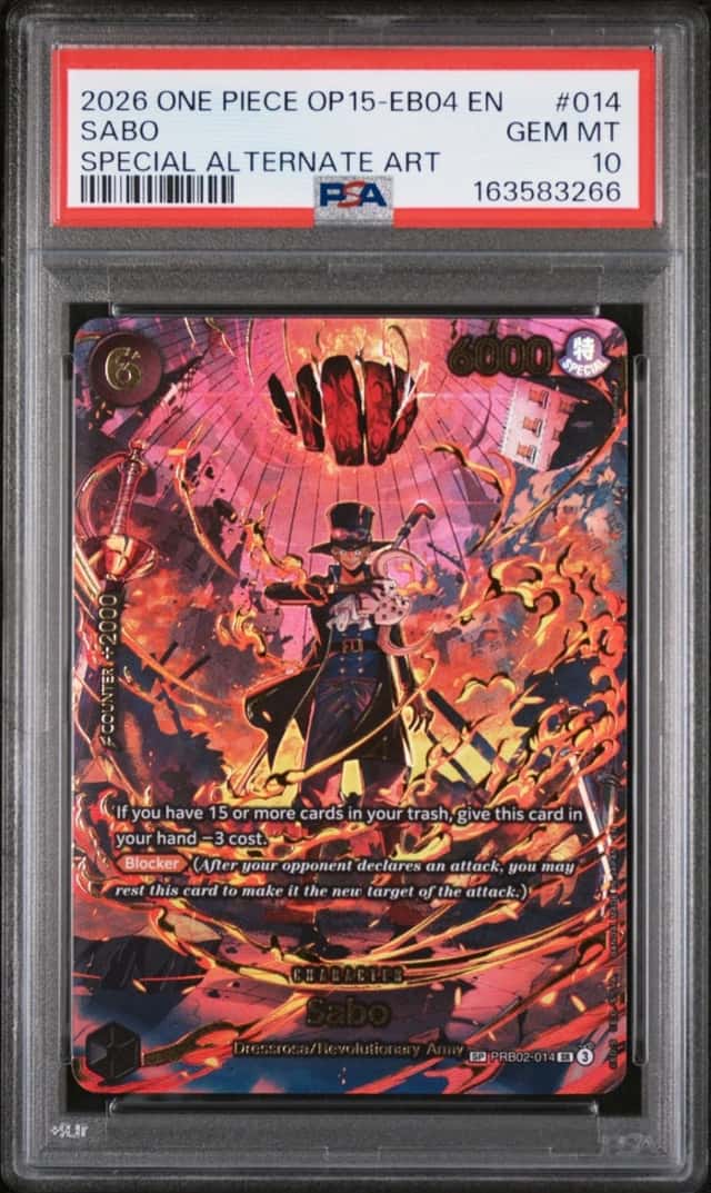 2026 ONE PIECE OP15-EB04-ADVENTURE ON KAMI'S ISLAND ALT ART SABO PSA 10