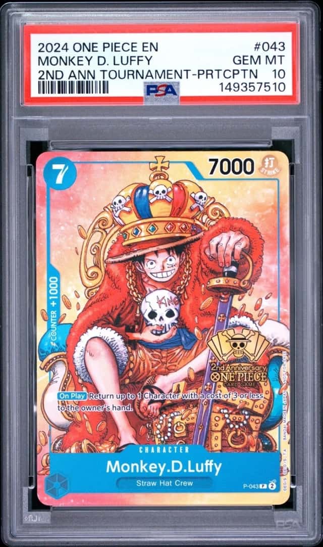 One Piece En Monkey D Luffy 2nd Anniversary Tournament #P-043 PSA 10 Gem Mint