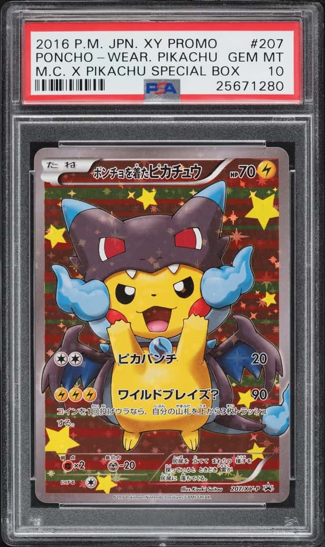2016 Pokemon Japanese XY Promo Mega Charizard X Full Art Poncho Wearing Pikachu #207 PSA 10 GEM
