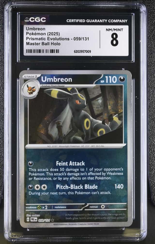 2025 Pokemon Scarlet & Violet Prismatic Evolutions Master Ball Holo Umbreon #59 CGC 8 NM-MT