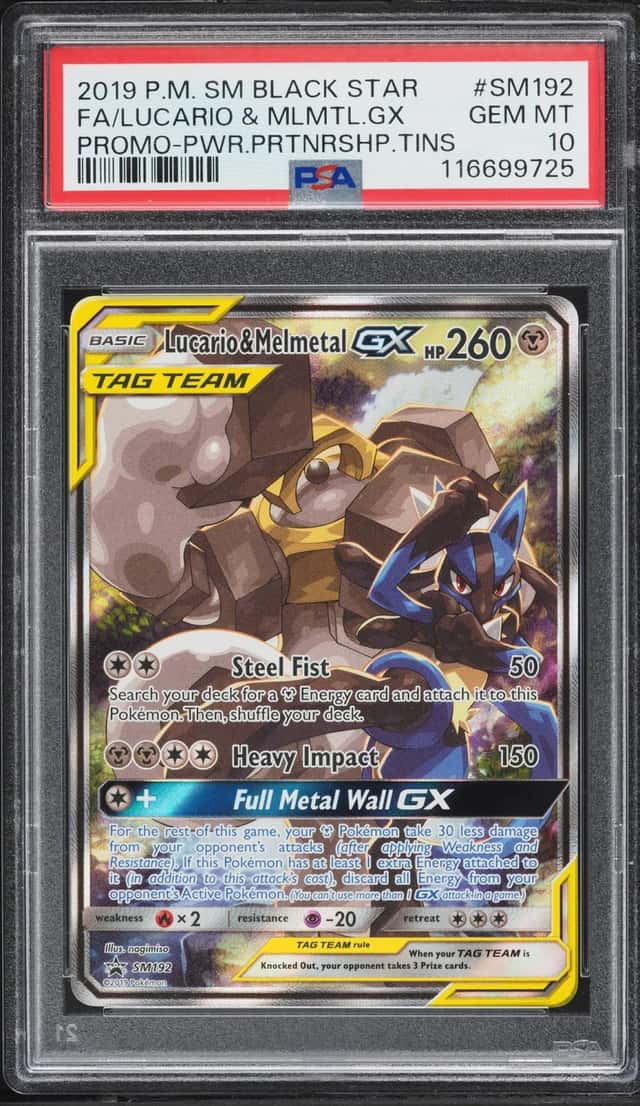 2019 Pokemon Sun & Moon Promo Power Partnership Full Art Lucario Melmetal GX #SM192 PSA 10 GEM